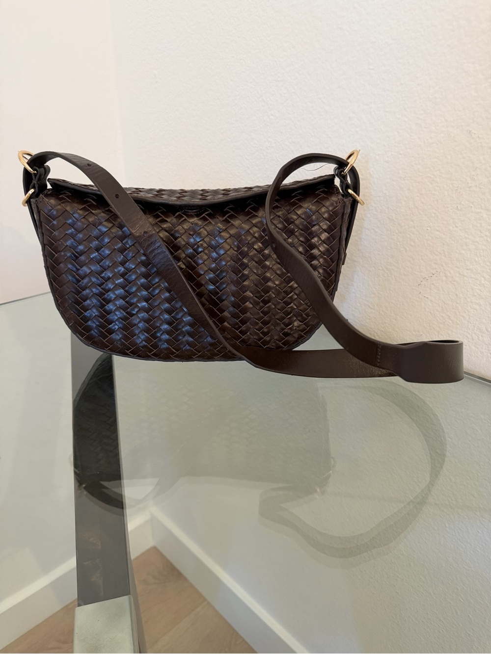 & Other Stories Brown Woven Leather Shoulder Crossbody Bag